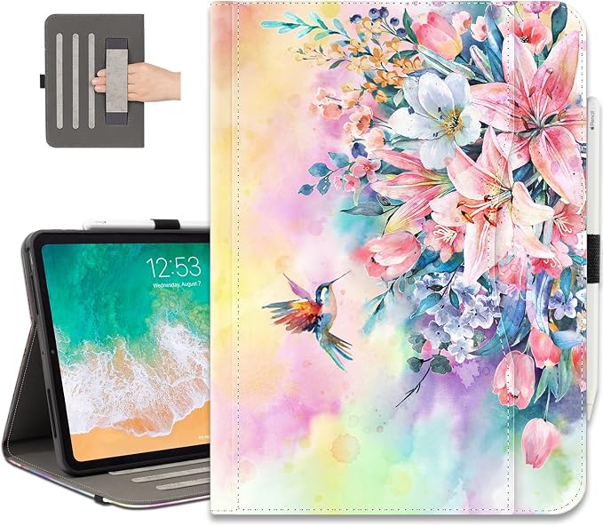 Vimorco for iPad Pro 11-inch Case M5/M4 2025/2024 for iPad Pro Case 11 Inch M5/M4 Pencil Holder/Hand Strap/Pocket/Screen Protection Band 3 Adjustable Angles Auto Sleep/Wake Beach Blue Ocean