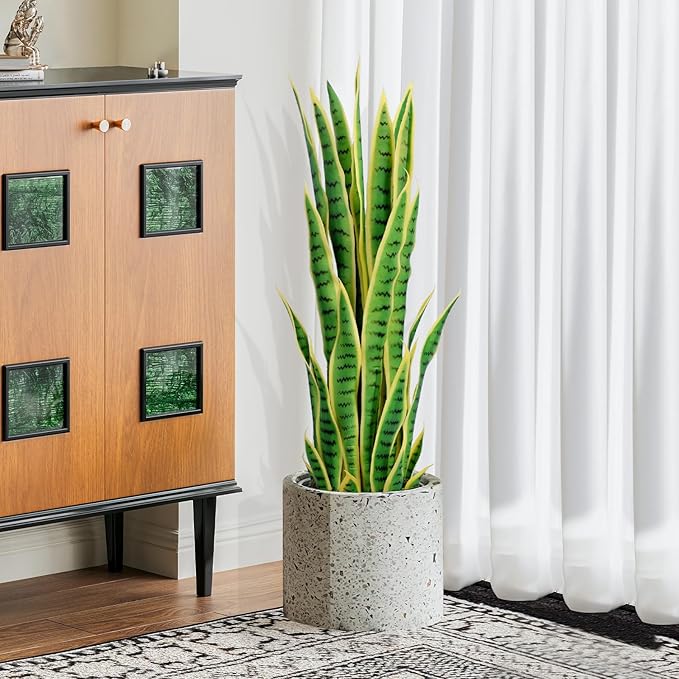 3ft Artificial Snake Plant – 36in Faux Sansevieria Plants, Fake Floor Plant for Indoor Outdoor, Front Porch Patio Home Office Decor, Mother-in-Law’s Tongue, Yellow 1Pcs