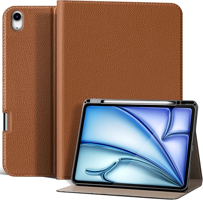 Leather Case for iPad Air 13 Inch M4/M3/M2 (2026/2025/2024) | Leather Protective Shockproof Smart CoverApple Pencil HolderAdjustable Stand - Auto Wake/SleepMultiple View AnglesBlack