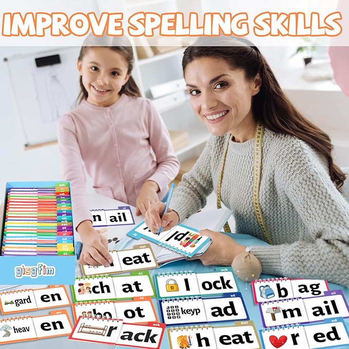 48 Word Family Build Book Spell Read and Rhyme Flip Activity Books Vocabulary Flashcards Kindergarten Sight Phonics Flashcard Learn to Read Activity Games for Kids Homeschool Supplies（Word Family)