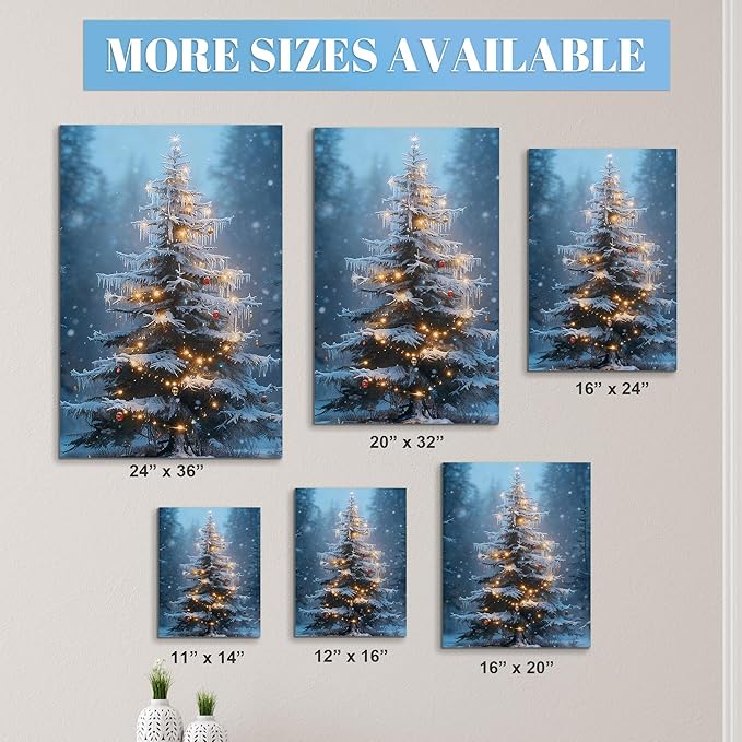 Framed Christmas Pictures Wall Decor,Vintage Pine Tree Prints,Winter Christmas Canvas Wall Art Decoration for Bedroom Bathroom Living Room Rustic Xmas Holiday Gifts (Christmas Tree 15, 24'' X 36'')