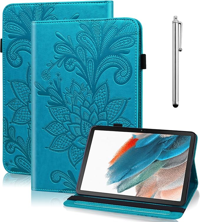 Case for Samsung Galaxy Tab A11+/A11 Plus /A9+/A9 Plus 2025/2023 5G 11 Inch Embossed Lace PU Leather Stand Cover with Elastic Band Card Slots Pen Holder &amp Multi-Angle Viewing - Blue