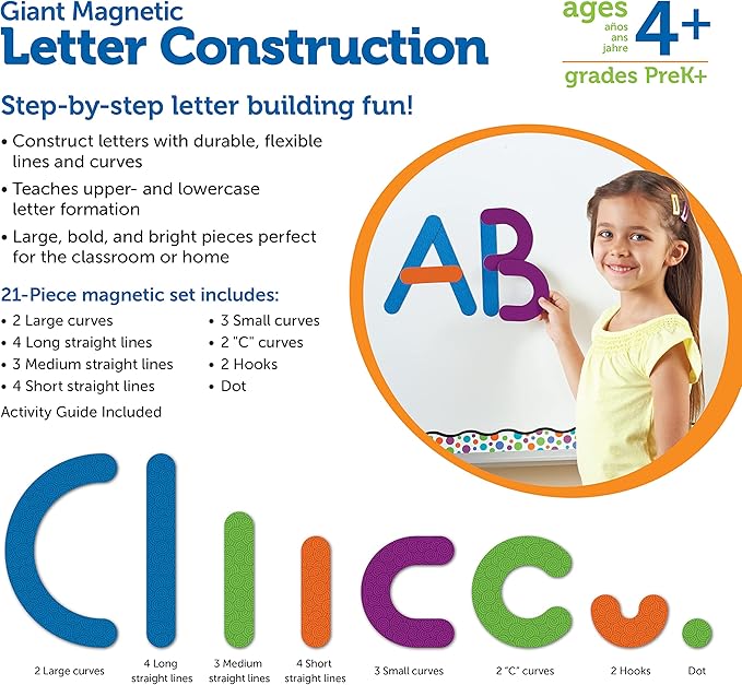 Learning Resources Giant Magnetic Letter Construction - Alphabet Magnets, Letter Building and Recognition, Learn to Read Activities, Montessori Spelling, Fine Motor Games, Classroom Must Haves