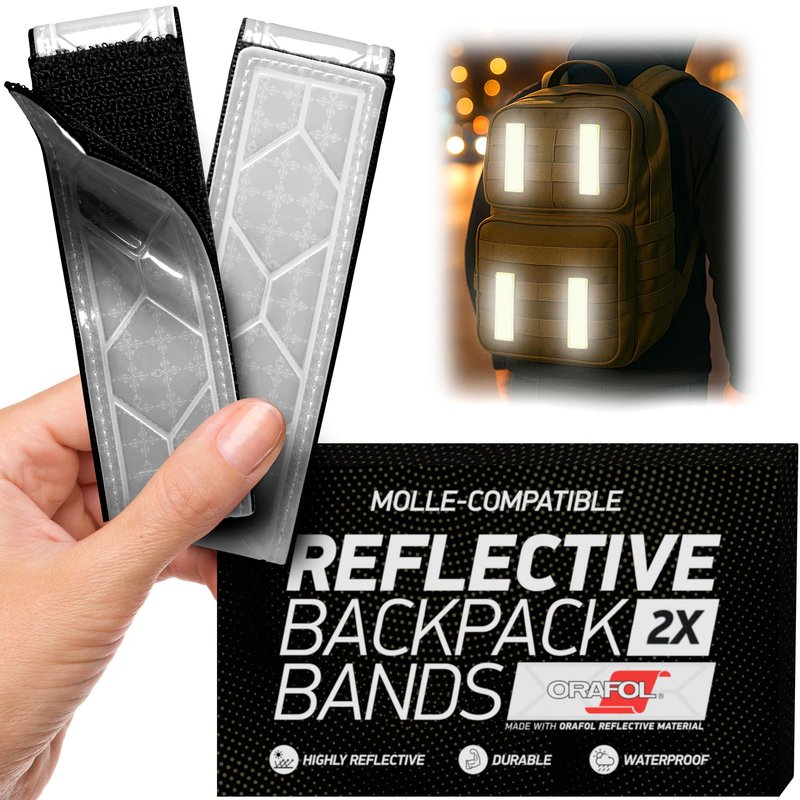 Byllstore Reflective Backpack Bands | High-Visibility Orafol Reflectors | Hook-and-Loop Closure | 1.5″ x 5″ | White (2-Pack)