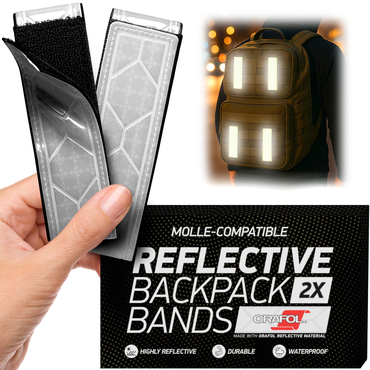 Byllstore Reflective Backpack Bands | High-Visibility Orafol Reflectors | Hook-and-Loop Closure | 1.5″ x 5″ | Yellow-Green (2-Pack)
