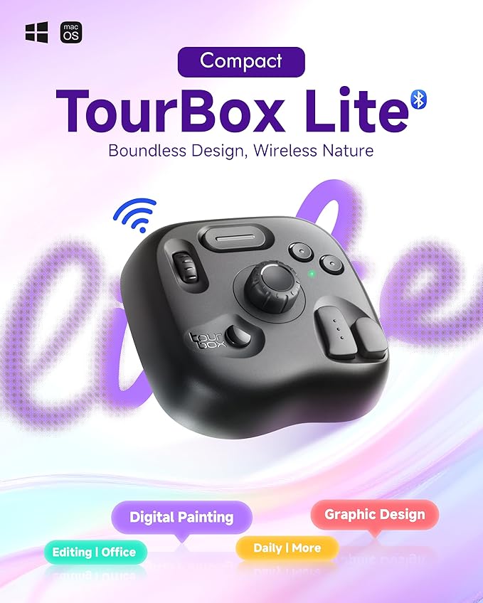 TourBox Lite Bluetooth - Drawing Bundle with Device & Clip Studio Paint Debut (Activation Card), Artist Go-to Compact Macro Keypad Editing Keyboard with Custom Software - CSP Starter Wireless Kit
