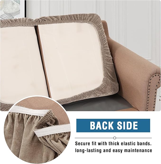 H.VERSAILTEX Stretch Chenille Couch Covers for 3 Cushion Couch Sofa Thick Soft Individual Couch Cushion Covers Replacement Couch Cover 3 Cushion Sofa(3 Seater Sofa Cushion Cover,Taupe)