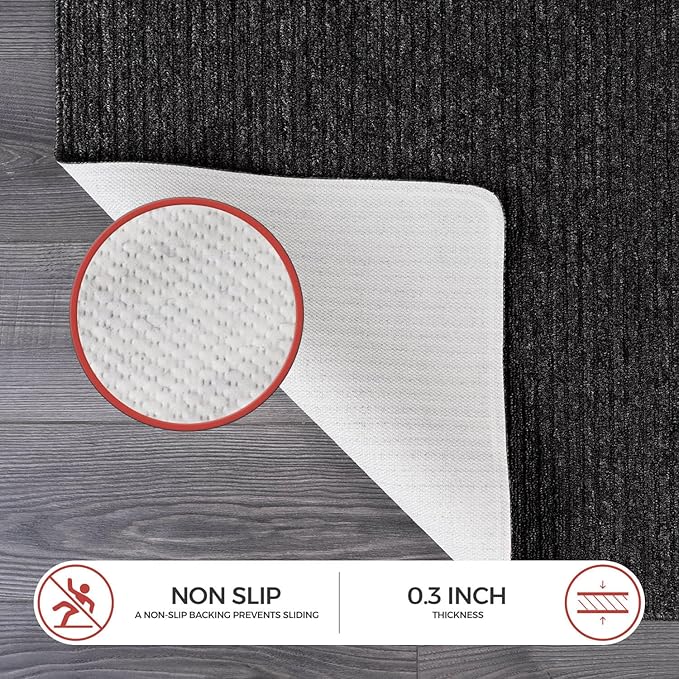 Non Slip Dark Gray Solid Rubber Back Thing Runner Rugs for Living Room 2x10 for Kitchen, Rug for Bedroom and Hallway, Stain Resistant Easy Cleaning Non Shedding Carpet Dark Gray 2 x 10