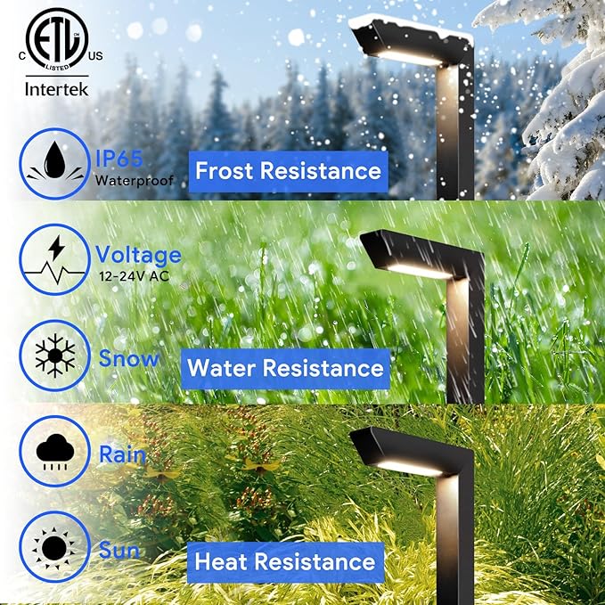 Energetic 5CCT Low Voltage Landscape Lights, 5W 200LM IP65 Waterproof LED Pathway Lights, 50000 Hrs, Outdoor Landscape Lighting, Square Modern Side Lit, Die-cast Aluminum Housing, ETL, Black, 6 Pack