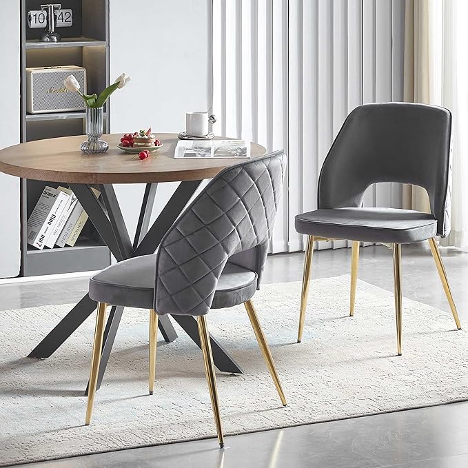 NORDICANA 5-Piece Dining Table Set for 4 - Space Saving 37-Inch Round Table and Chairs, 4 Seaters Dining Set with Upholstered Dining Chairs (Grey)