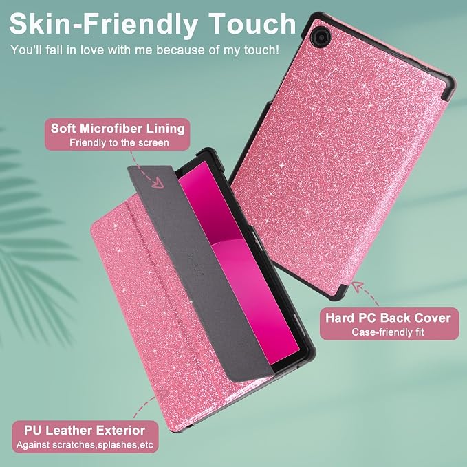 Caweet Case for T-Mobile Revvl Tab 2 10.1 Inch 2025 Released Lightweight Hard Back Shell Tri-Fold Stand Cover with Magnetic Closure Almond Blossom