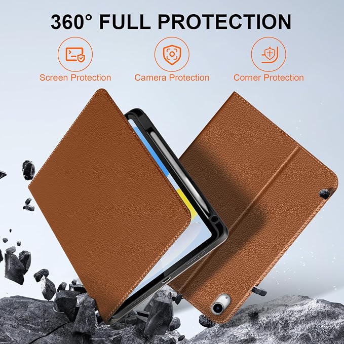 iPad Case 11th Gen 11 &amp 10th Gen 10.9 with Pencil Holder Black | Slim Premium Leather Smart Cover Auto Wake/Sleep Multi-Angle Protective Stand