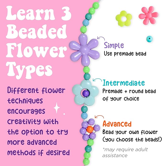 Creativity for Kids Beaded Flower Bracelet Making Kit | DIY Jewelry Craft Kit for Girls | Create 5 Colorful Beaded Bracelets to Wear, Share & Gift | Screen-Free Easter Basket Stuffers (Ages 6+)