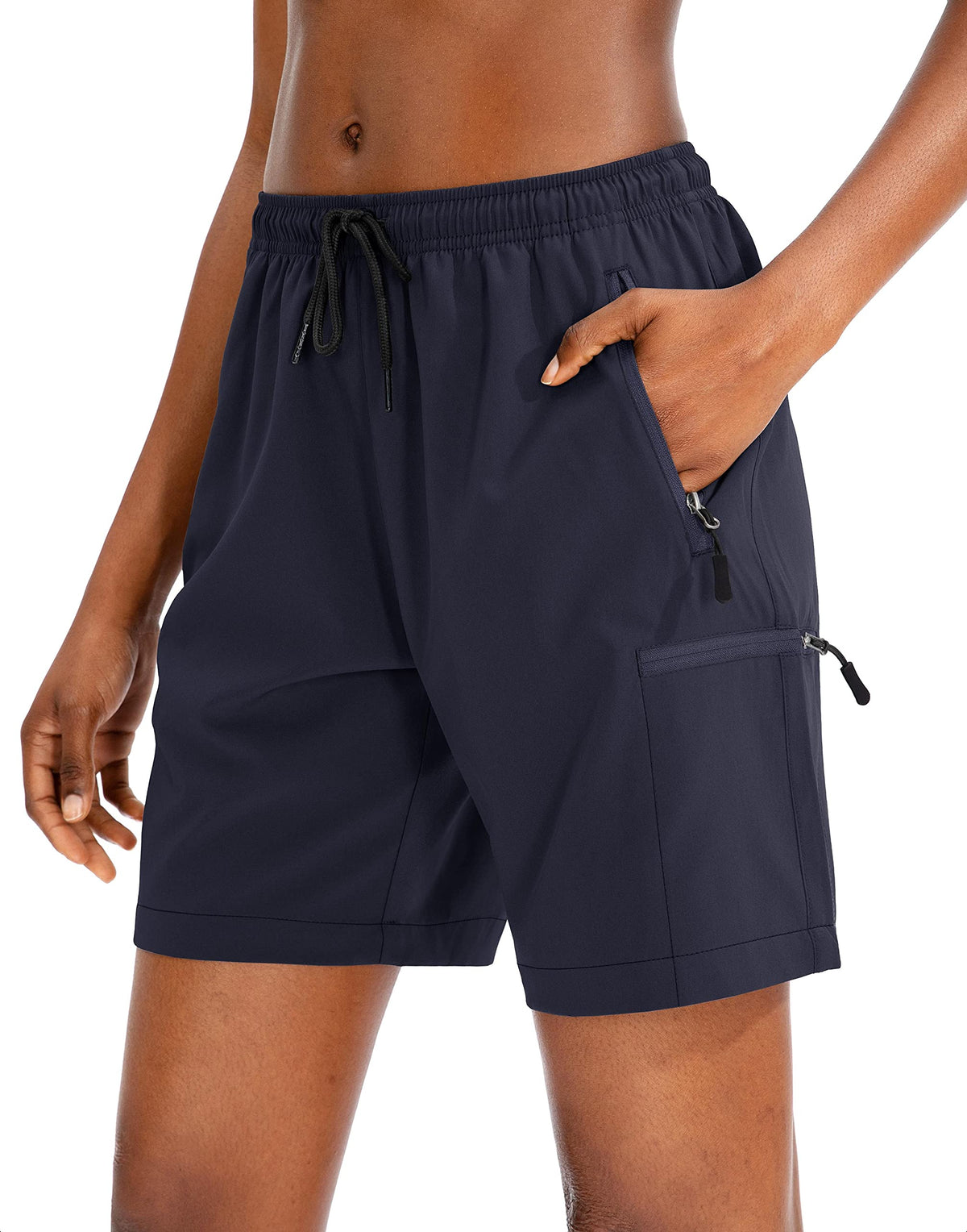 SANTINY Women's 5''/ 7''/9'' Hiking Cargo Shorts Quick Dry Lightweight Summer Shorts for Women Athletic Golf Zipper Pockets(Navy_M)