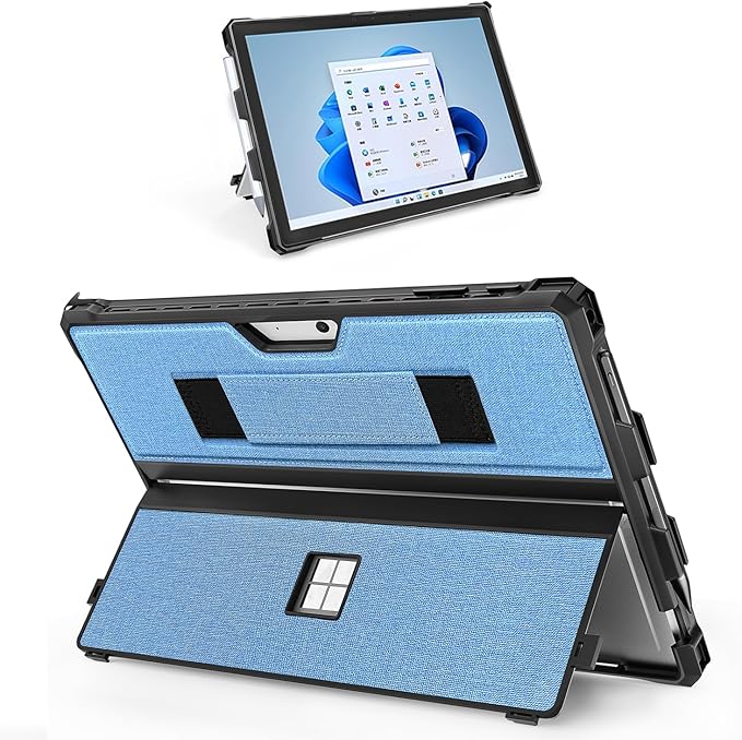 Case for 12.3 Microsoft Surface Pro 7+/7/6/5/4 Protective Rugged Cover Case with Surface Pen Holder and Hand Strap Compatible with Surface Pro Type Cover Keyboard (Black)