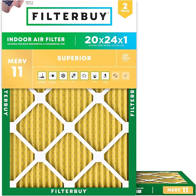 Filterbuy 20x24x1 Air Filter MERV 11 Superior Pet & Allergy Defense,