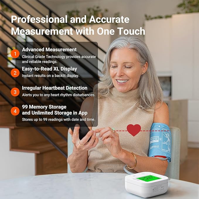 iHealth Track Smart Upper Arm Blood Pressure Monitor with Wide Range Cuff That fits Standard to Large Adult Arms, Bluetooth Compatible for iOS & Android Devices