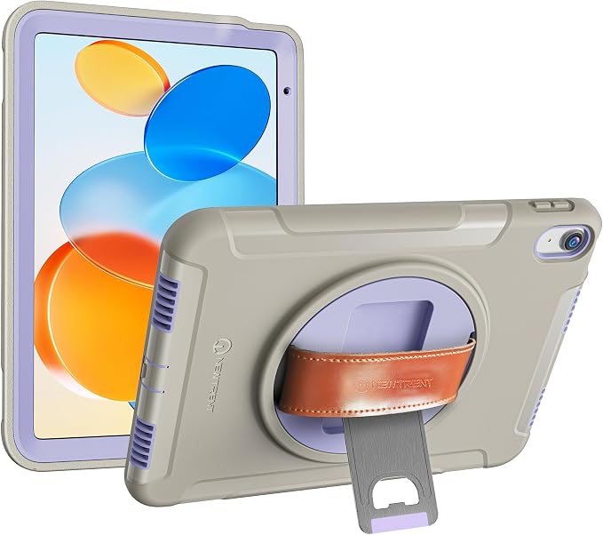 New Trent Original Rugged Case for iPad 11 (A16) 11-inch (2025) &amp iPad 10th Gen 10.9-inch (2022) | 360° Rotating Kickstand Genuine Leather Hand Strap Built-in Screen Protector Heavy-Duty Protec