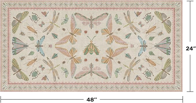Light Pink Washable Bathroom Rug - 2x4 Small Kitchen Rugs for Powder Room, Front Door Indoor Entrance, Low Pile Stain Resistant, Colorful Pastel Aethestic