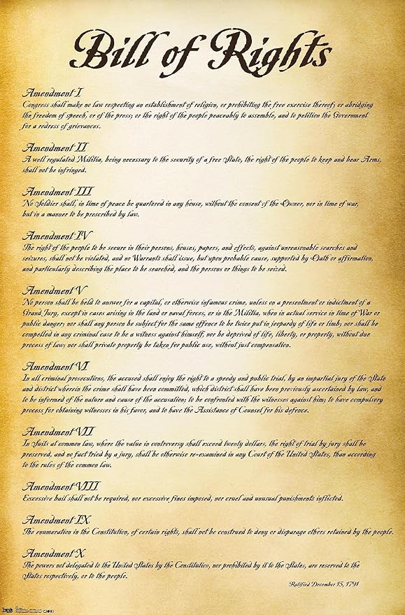 Trends International The United States of America - Bill of Rights Wall Poster, 19L x 13W, Premium Unframed Version