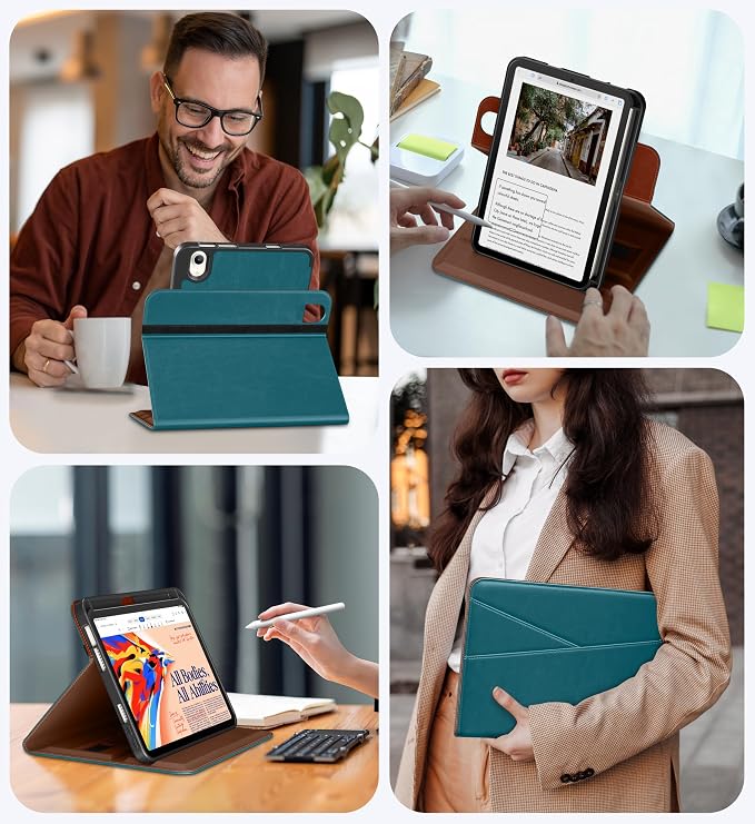 DTTO for iPad mini 7 A17 Pro 2024 aslo fit iPad mini 6 2021 Brown | 360 Degree Rotating Premium Faux Leather Folio Stand Cover with Pencil Holder Auto Sleep/Wake Multiple Angles Hand Strap