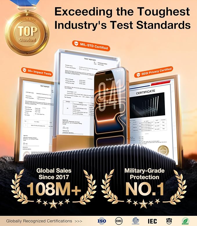 UltraGlass TOP 9H+ Armor for iPhone 15 Pro Max Screen Protector [NO.1 Military Grade Shatterproof] Screen Protector 15 Pro Max Tempered Glass [Longest Durable] Full Coverage 2 Pack