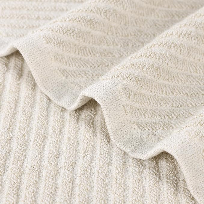 Superior Amelia Viscose Cotton Blend Medium Weight Towels, for Bathroom, Shower, Spa, Plush, Quick Dry, Ultra-Soft Towels, Bath Essentials, Ribbed Design, 3 Piece Assorted Towel Set, Beige