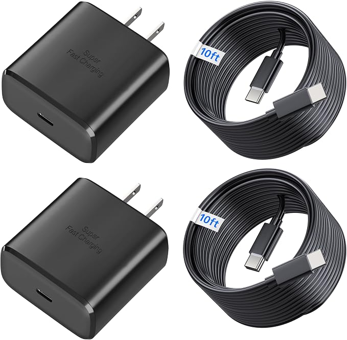 TT&ampC 45W USB-C Fast Charger &amp 10ft Extra-Long Cable (2-Pack) – High-Speed Power Adapter Compatible with Apple iPhone 17 16 15 Pro Max iPad Pro Air &amp MacBooks – Black