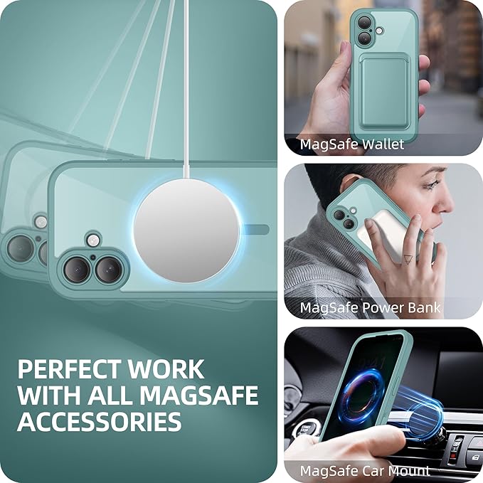 BERFY Magnetic for iPhone 16 Case, Compatible with MagSafe, Built-in Privacy Screen Protector and Upgraded Camera Protection, Anti-Spy Full Body Shockproof Phone Case for 16 6.1", Green