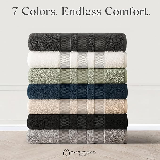 Zero Twist Bathroom Towel Set - Luxury Bath Towel Sets for Bathroom, Hands, and Washcloths - Quick Dry and Absorbent - 6 Pieces, 3 Stripe, Black