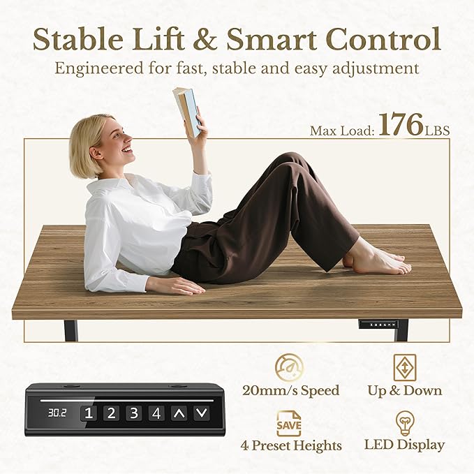63 Inches L Shaped Standing Desk, Executive Standing Desk with Drawers and File Cabinet, AC/USB, 1.18" Desktop, Multi-Sized Storage Cubby, Privacy Panel, Rattan Computer Desk, Natural Oak