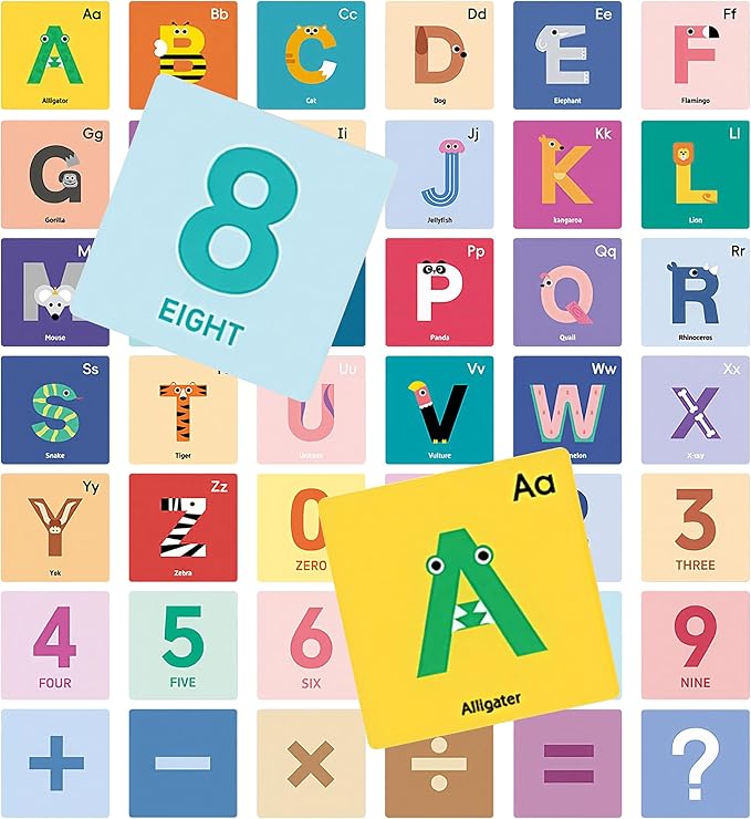 Dotimo ABC Learning Flash Cards, Number Flash Cards 0-10, 30 Double Sides Cards for Suitable for Toddlers 3+, Early Letter Learning & +−×÷ Symbols Learning, for Classroom Homeschool Supplies