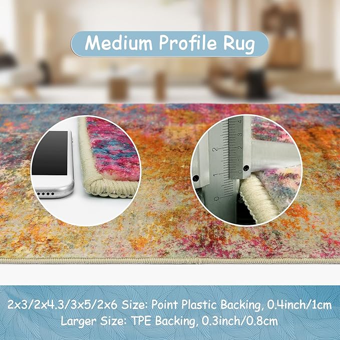 Lahome Modern Abstract Area Rug - 4x6 Colorful Living Room Rug Soft Bedroom Rug Washable Entryway Mat, Rainbow Non Slip Indoor Floor Throw Carpet for Basement Apartment Playroom Office