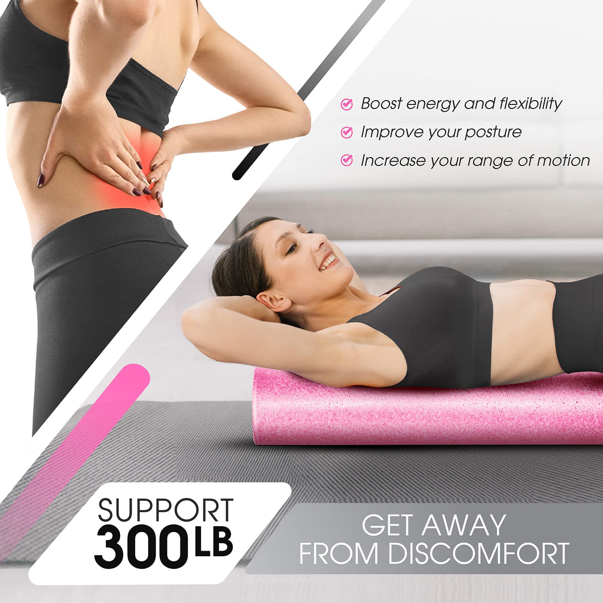 Yes4All Foam Roller, EPP High-Density Material, High Firmness Level, Back Roller for Athlete & Professional, Suitable for Full Body Massage, Yoga & Pilates, Fuchsia Rose, 36 Inch