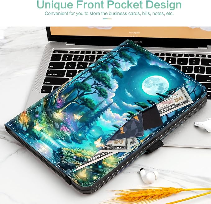 Lokigo Case for iPad (A16) 11th/10th Generation Aurora Forest | for iPad 11th-11 Inch/10th-10.9 Inch Stand Cover Pencil Holder/Hand Strap/Pocket Support Touch ID Auto Wake/Sleep