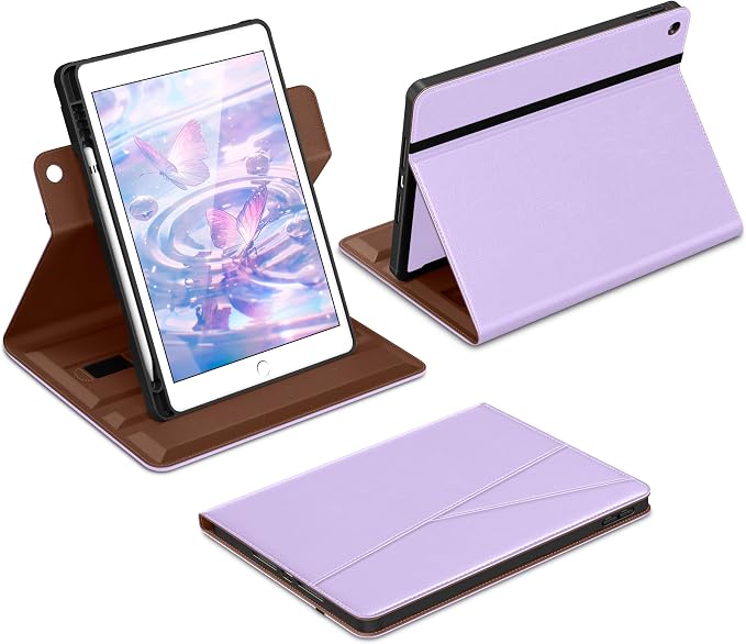 DTTO for iPad 9th/8th/7th Gen Case 10.2 Inch (2021/2020/2019) Brown | 360 Degree Rotating Premium Faux Leather Folio Stand Cover with Pencil Holder Auto Sleep/Wake Multiple Angles Hand Strap
