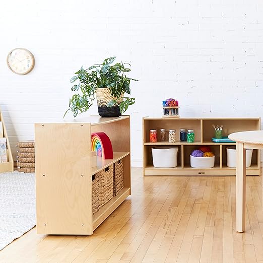 ECR4Kids 5-Compartment Mobile Storage Cabinet, Toddler, Classroom Furniture, Natural