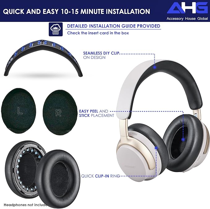 QC Ultra Replacement Ear pad and Headband Pad Kit Cushion Compatible with Bose QuietComfort Ultra Wireless Headphones (Black). Easy DIY Installation + Great Comfort