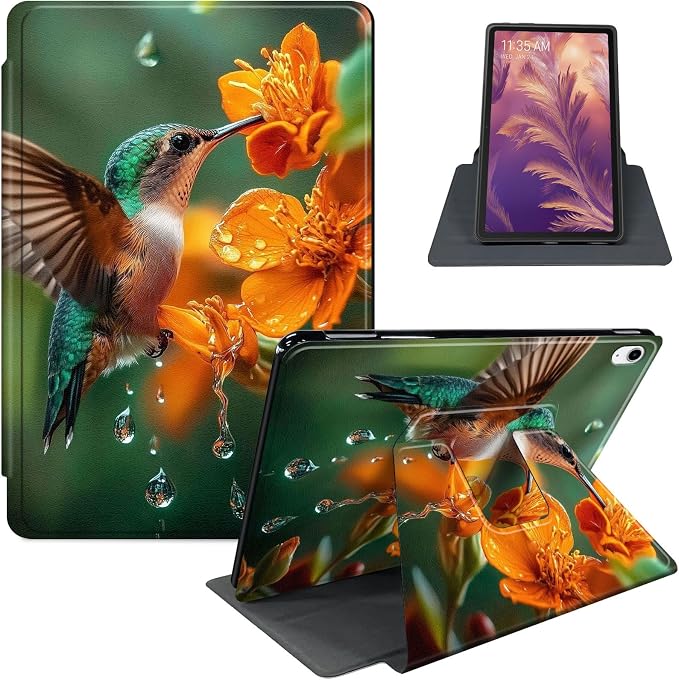 for iPad 11th Generation (A16 2025) 11 / iPad 10th Gen 10.9 2022 Case 360° Rotating PU Leather Stand Cover with Auto Sleep/Wake Shockproof TPU Backl Raccoon Perched