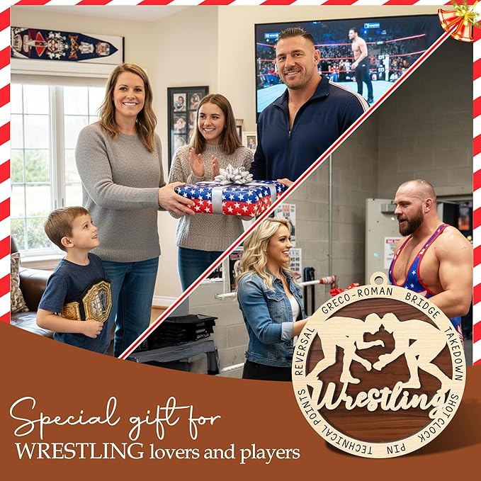 Wrestling Christmas Ornament 2025-2 Layer Wooden Wrestling Ornaments for Christmas Tree - Wrestler Hanging Decor Ornament - Gifts for Wrestlers, Coaches, Fans, Sport Lovers - Sports Wood Ornaments