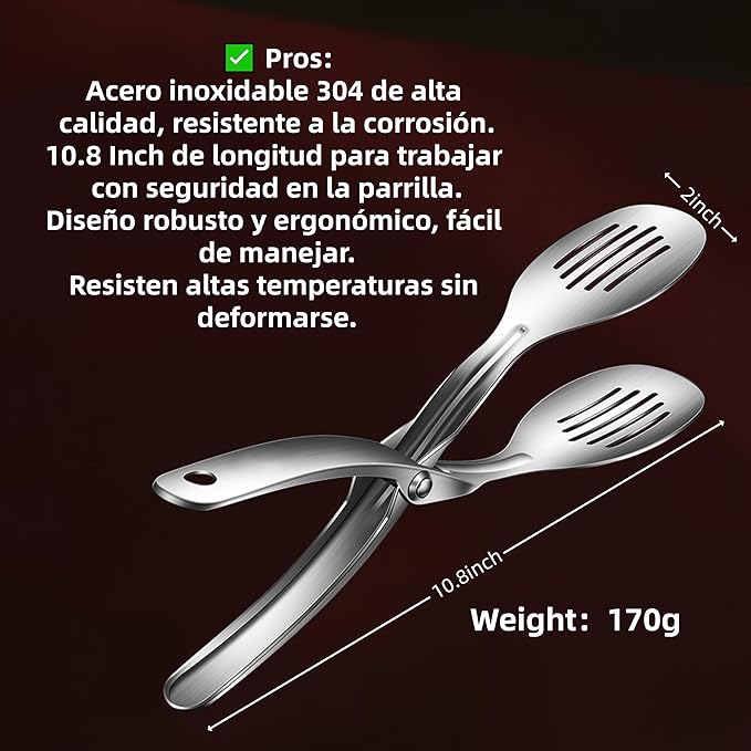 Huakai Kitchen Metal Tongs, 304 Stainless Steel Scissor Tongs
