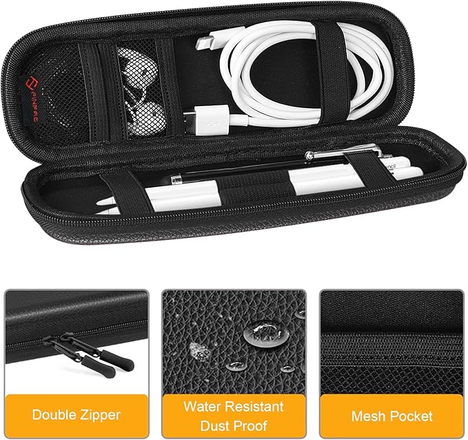Fintie Holder Case for Apple Pencil Pro, Apple Pencil (USB-C / 1st / 2nd Generation), PU Leather Carrying Bag Sleeve Compatible with Pen, USB Cable, Samsung Stylus, Black