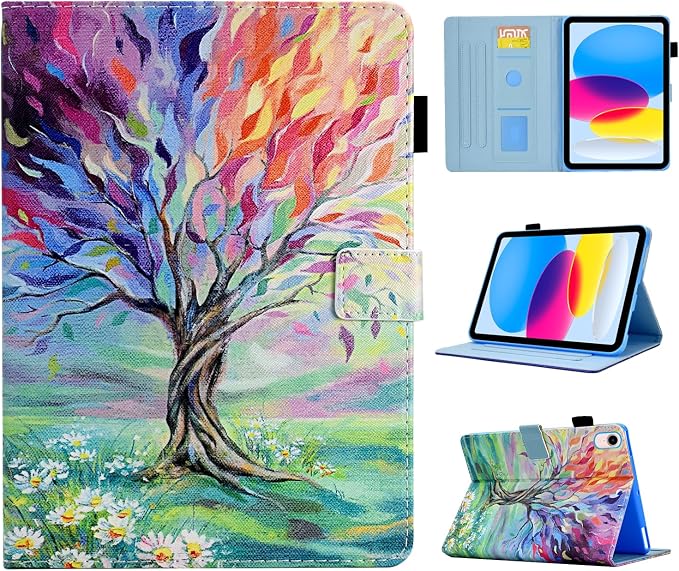 Case for iPad A16 11th Gen 11/10th Gen 10.9 2025/2022Notebook | Black PrintSlim Durable Foldable Stand PU Leather Pencil Holder Card Slot Auto Wake，Auto Sleep