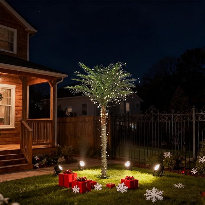Artificial Phoenix Palm Tree 7ft Tall 2 Set – Fake Large Tropical Tree with 15 Adjustable Leaves, Outdoor Indoor Faux Sago Palm Plant for Living Room Patio Poolside Yard Decor (2, 7ft)