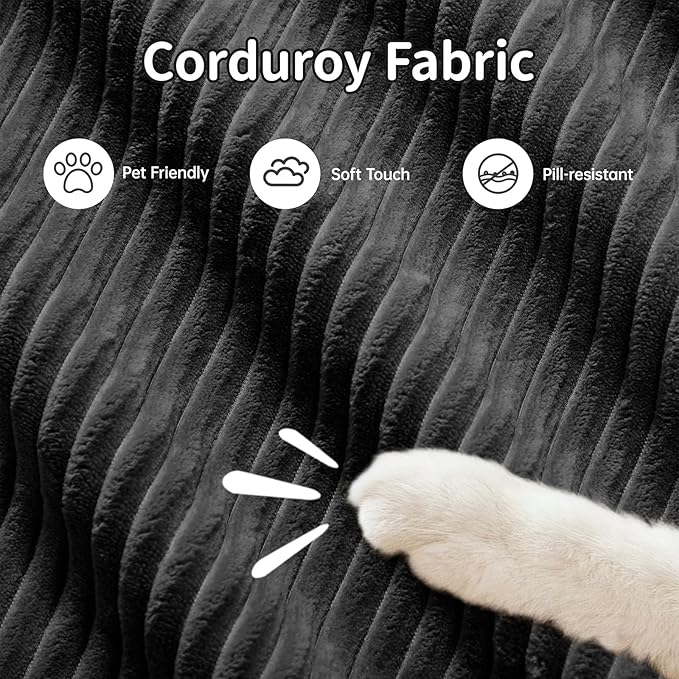 80" Modern Corduroy Boneless Love Seat Couches with 1 Ottoman, 2 Seater Large Sectional Couches for Living Room, Black Cloud Modular Sectional Sofa, Memory Foam, Extra Deep Loveseat, No Assembly