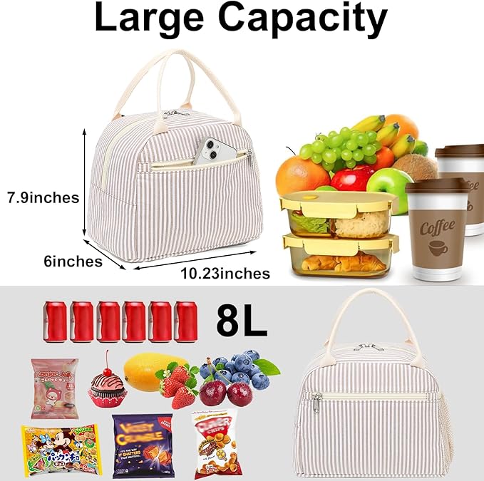 LEDAOU Lunch Box for Women Insulated Lunch Bag Corduroy Lunch Tote Bags Leakproof Cooler Lunch Case for Travel Work Picnic