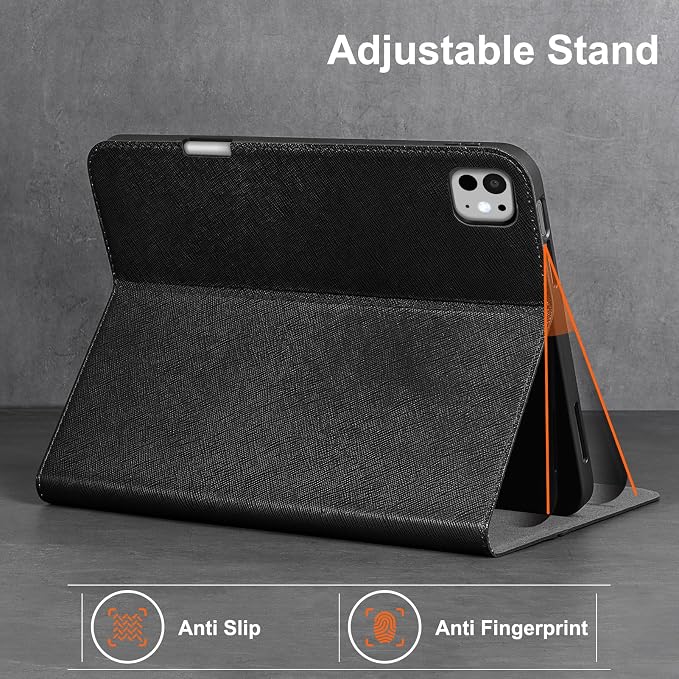 Gexmil Leather Case for iPad Pro 11 Inch M5/M4 2025/2024Crocodile Brown | Genuine Leather CoverPencil HolderMagnetic ClosureSmart Folio Auto Sleep/WakeProtectiveAdjustable Stand