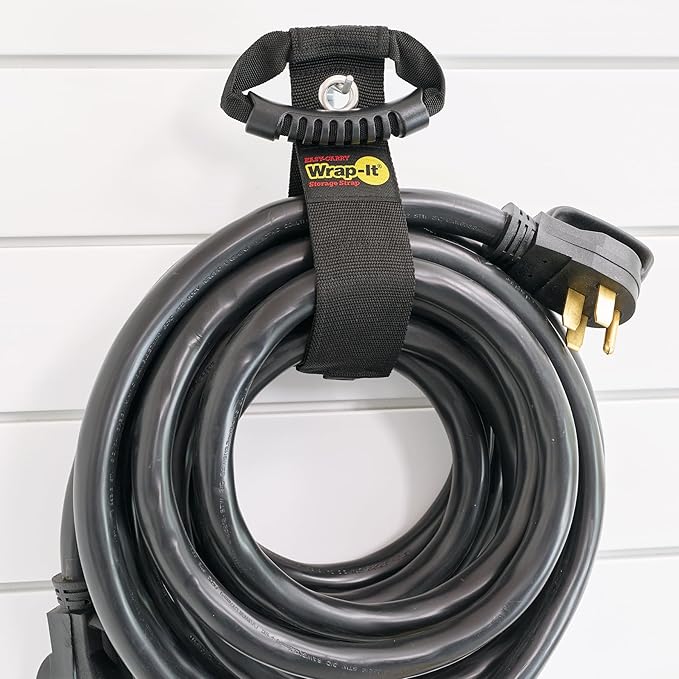 Wrap-It Storage Easy-Carry Straps - 22" (2-Pack) Black with Grommet - Extension Cord Holder Organizer for Garden Hose Storage Cord Straps