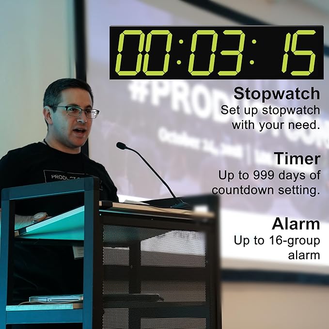 CHKOSDA Digital Wall Clock, Oversize Digital Clock with Auto Dimmer, Huge Countdown Timer with Remote Control, 27" Wide Led Display, 6 Digits, Wall Mount, Date and Temperature（Yellow）