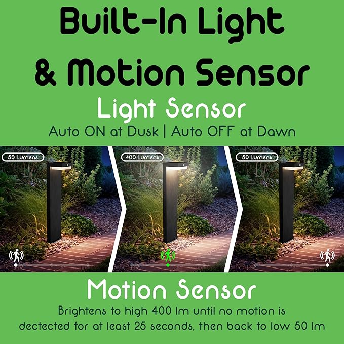 Solar Pathway Lights - Walkway Solar Lights for Outside - PIR Sensor & Two Lighting Modes - Rechargeable Battery Lasts Up to 55 Hours - 3000K - IP44 Weather Resistant - 2 Pack
